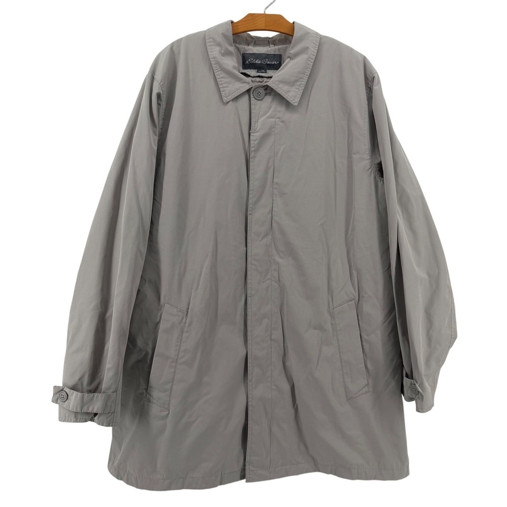 Eddie Bauer Cotton Blend Trench Car Coat Mens Tall XL Gray Removable Liner